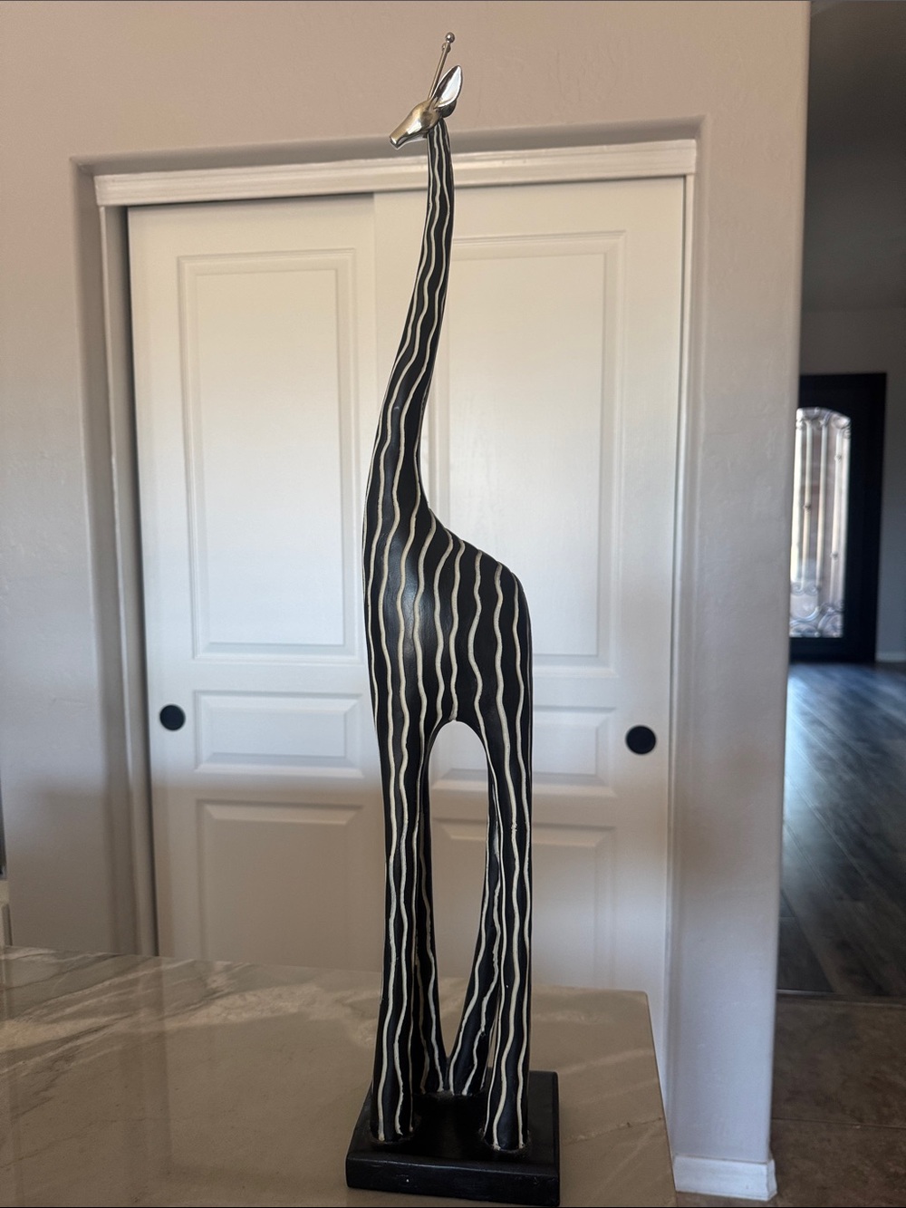 Black and Ivory Striped Giraffe Sculpture - Decorative Home Art